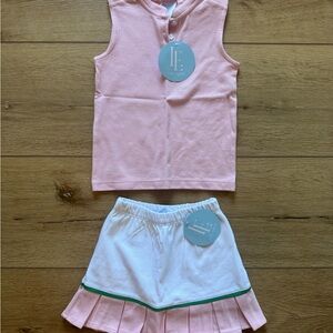 Little English Blush Pink Top and White Skort Set